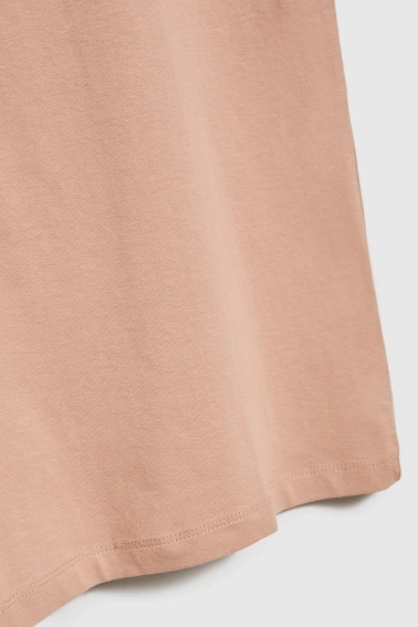 Bawełniany t-shirt z dekoltem w serek beżowy