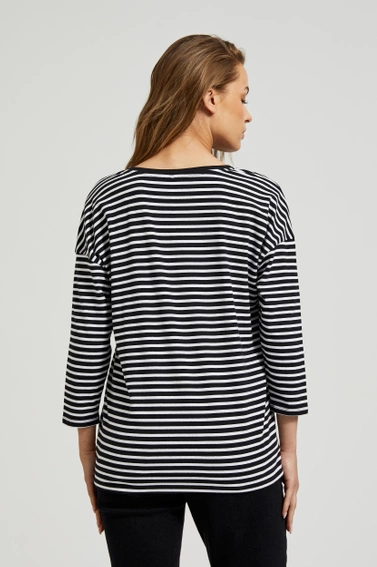 Bluzka w paski z opuszczonymi ramionami czarna