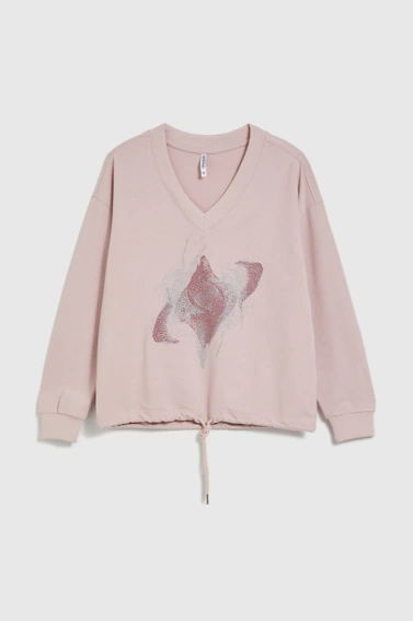 Bluza z nadrukiem i wiązaniem różowa 