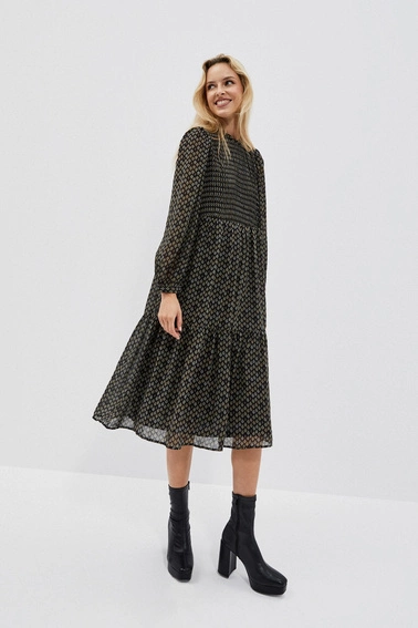 Sukienka midi z printem i falbaną czarna