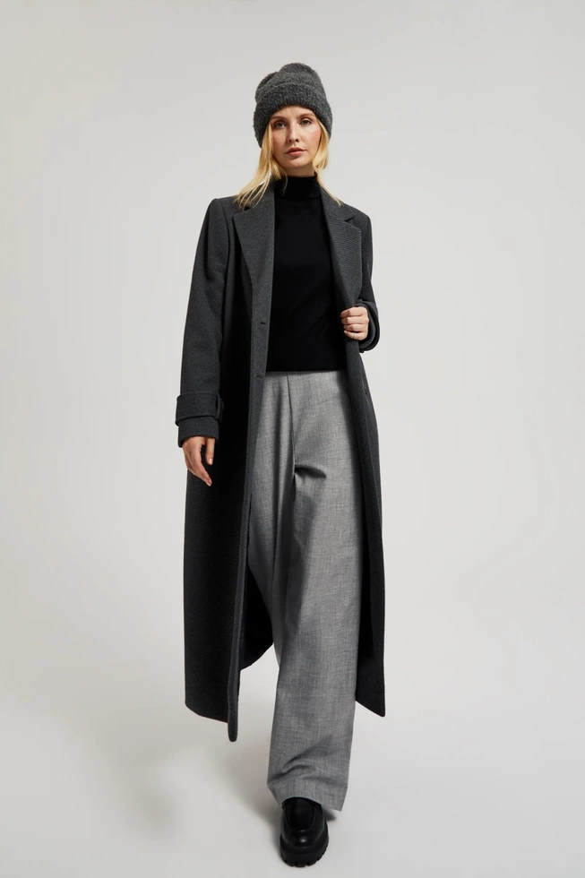 Garniturowe spodnie z prostymi nogawkami szare