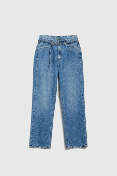Szerokie jeansy z paskiem niebieskie