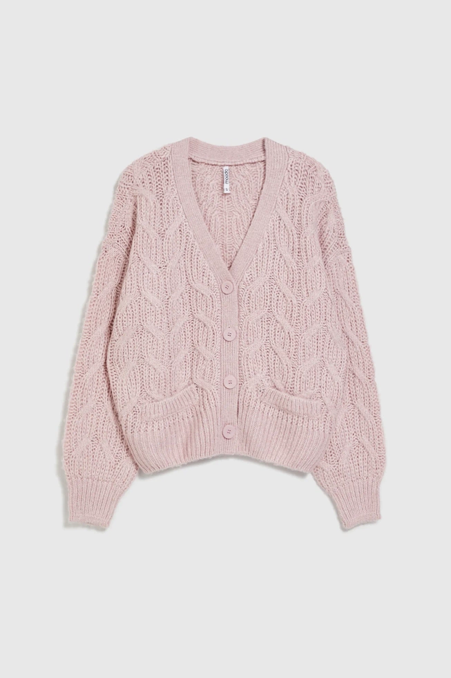 Kardigan z ozdobym splotem różowy