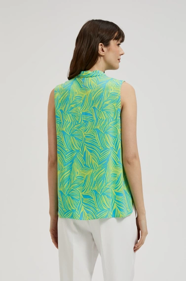 Koszula z dekoltem w serek z tropikalnym wzorem turkusowa