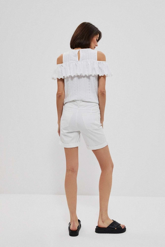 Szorty lyocell z wywiniętym brzegiem białe