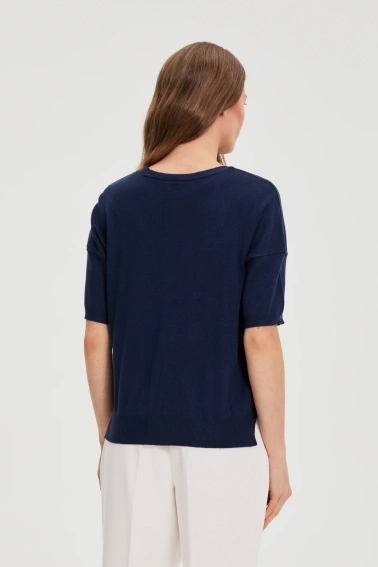 Sweter z krótkimi rękawami granatowy