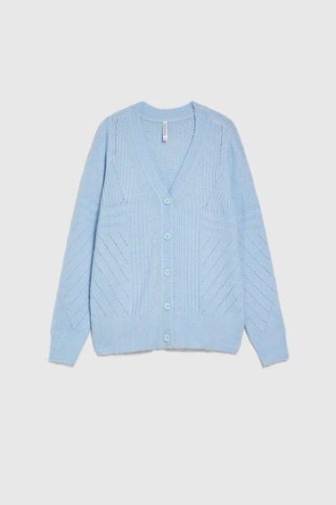 Ażurowy kardigan błękitny 