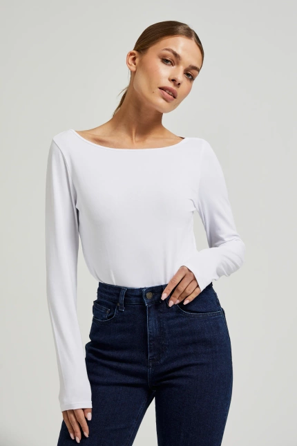 Gładka bluzka z długimi rękawami biała