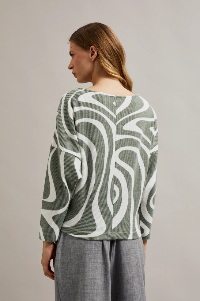 Bluza z geometrycznym wzorem i długimi rękawami oliwkowa