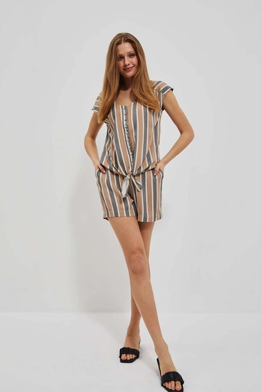 Koszulowa bluzka z wiązaniem piaskowa