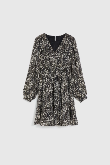 Wzorzysta sukienka z dekoltem czarna