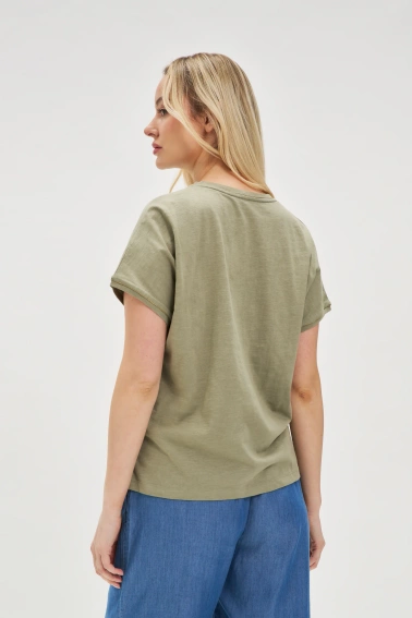 Bawełniana bluzka z kieszonką oliwkowa