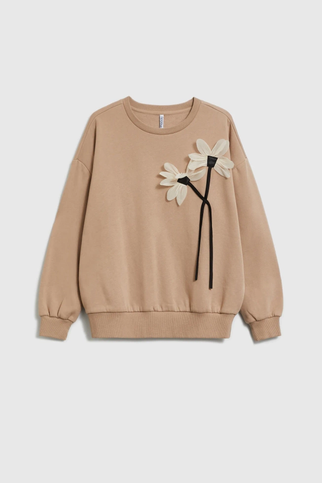 Bluza z kwiatem beżowa