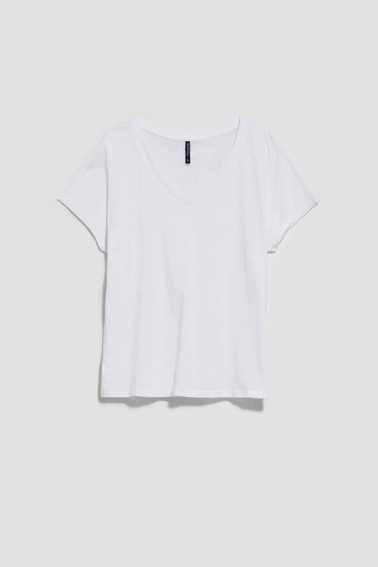 Bawełniana bluzka z dekoltem w serek biała