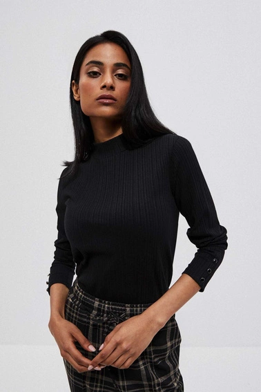 Bluzka z prążkowanej dzianiny z półgolfem czarna