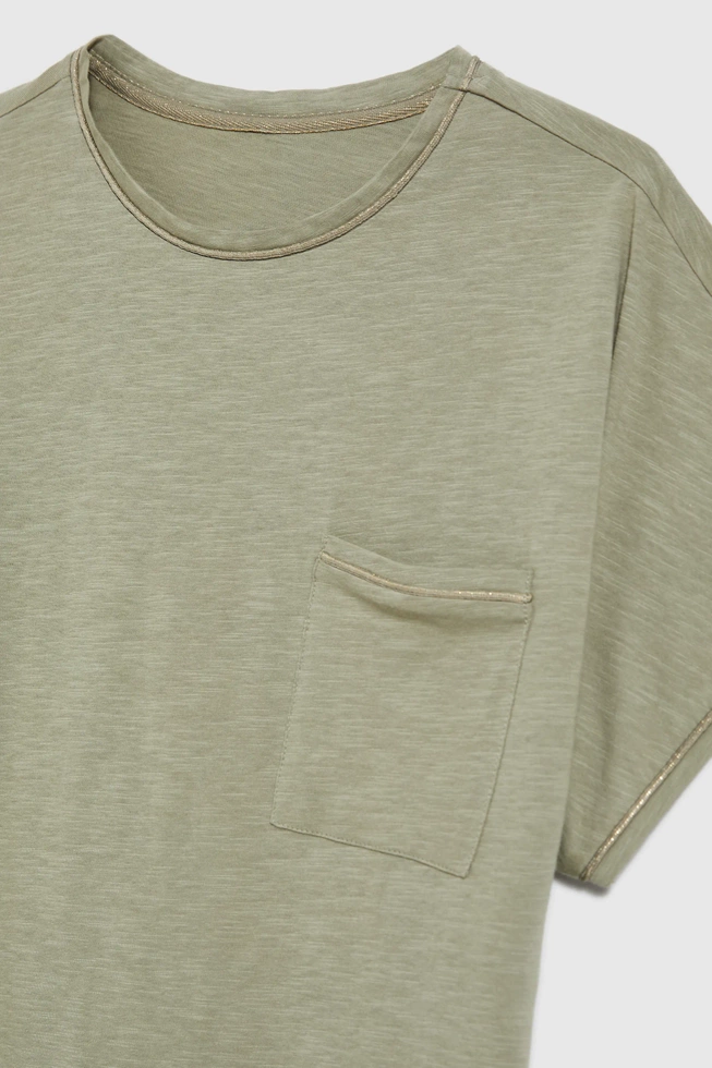 Bawełniana bluzka z kieszonką oliwkowa