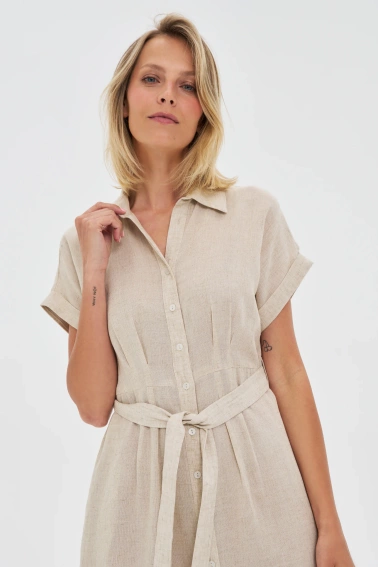 Bawełniano-lniana sukienka beżowa 