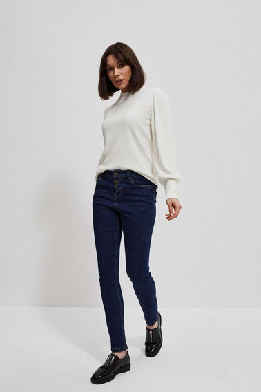 Jeansy push up zapinane na guziki granatowe