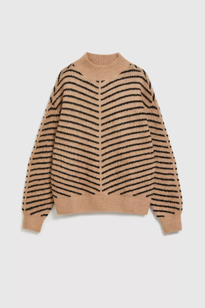 Sweter w paski beżowo-czarny