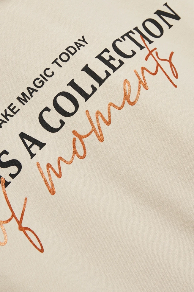 Bluza z krótkimi rękawami i kapturem beżowa