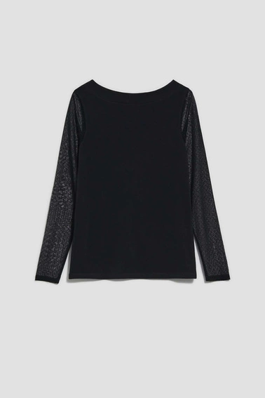 Bluzka z transparentnymi rękawami czarna