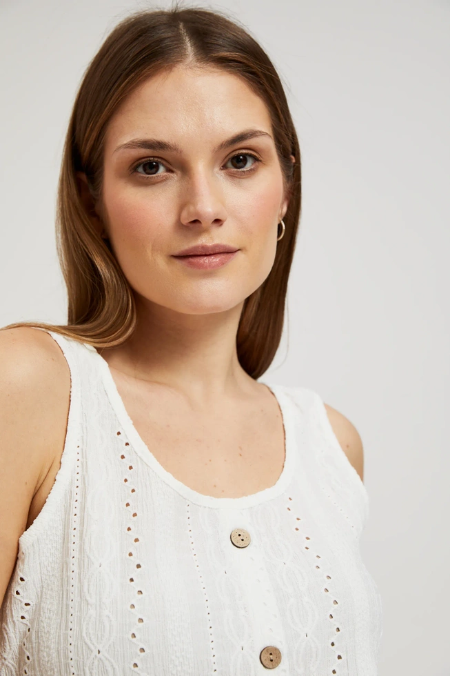 Ażurowy top z guzikami biały