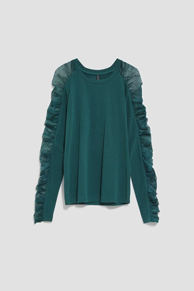 Bluzka z transparentnymi rękawami szmaragdowa