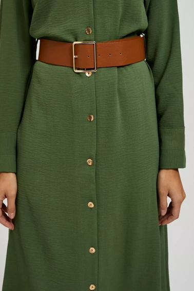 Sukienka midi z szerokim paskiem khaki