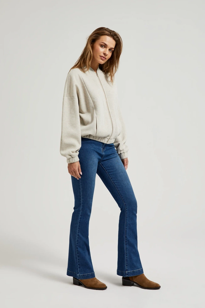 Bluza zapinana na zamek z długimi rękawami beżowa