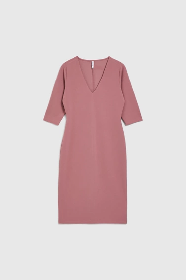 Gładka sukienka z dekoltem w serek pudroworóżowa
