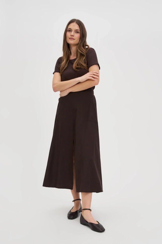 Spódnica z rozcięciem brązowa