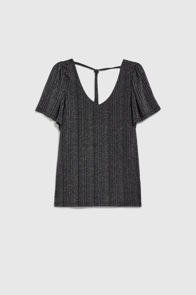 Blyszcząca bluzka z dekoltem w serek czarna