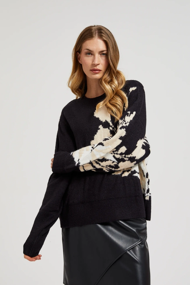 Wzorzysty sweter o luźnym fasonie czarny