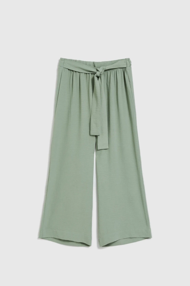 Spodnie kuloty z wiązaniem oliwkowe