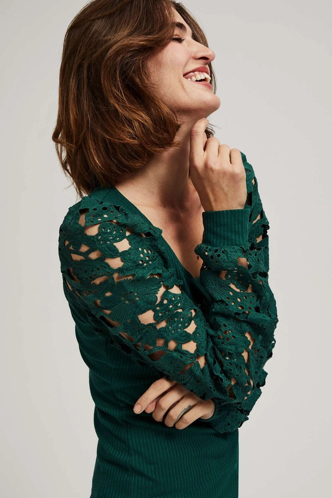 Bluzka z koronkowymi rękawami szmaragdowa