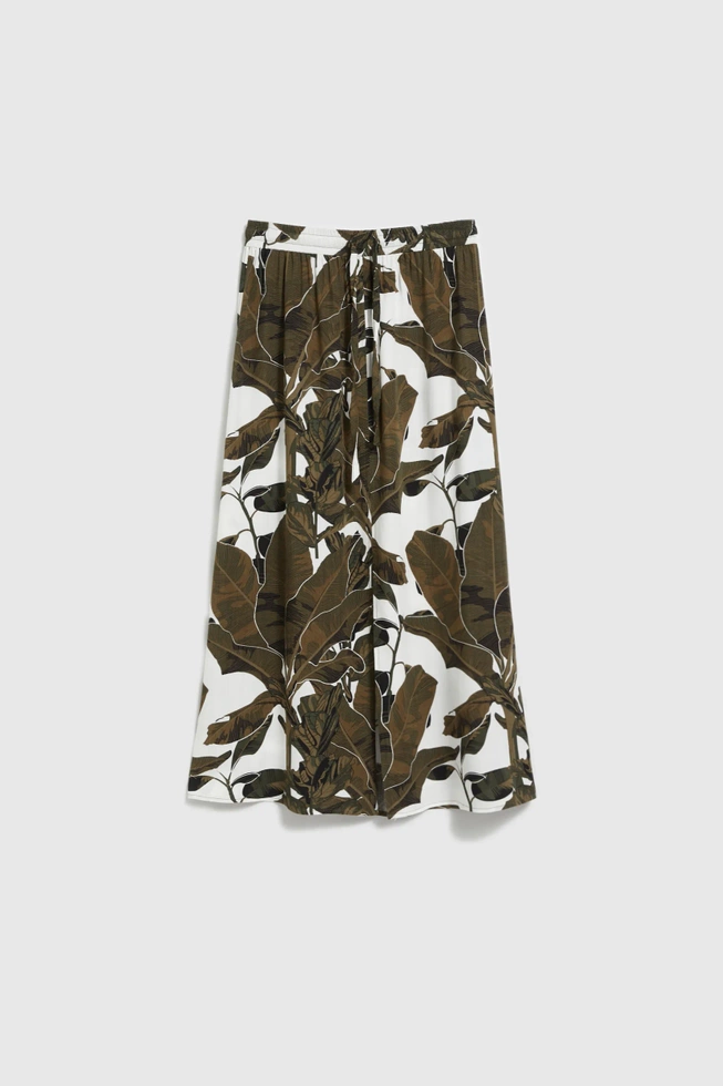 Spódnica midi z wzorem liści zielona
