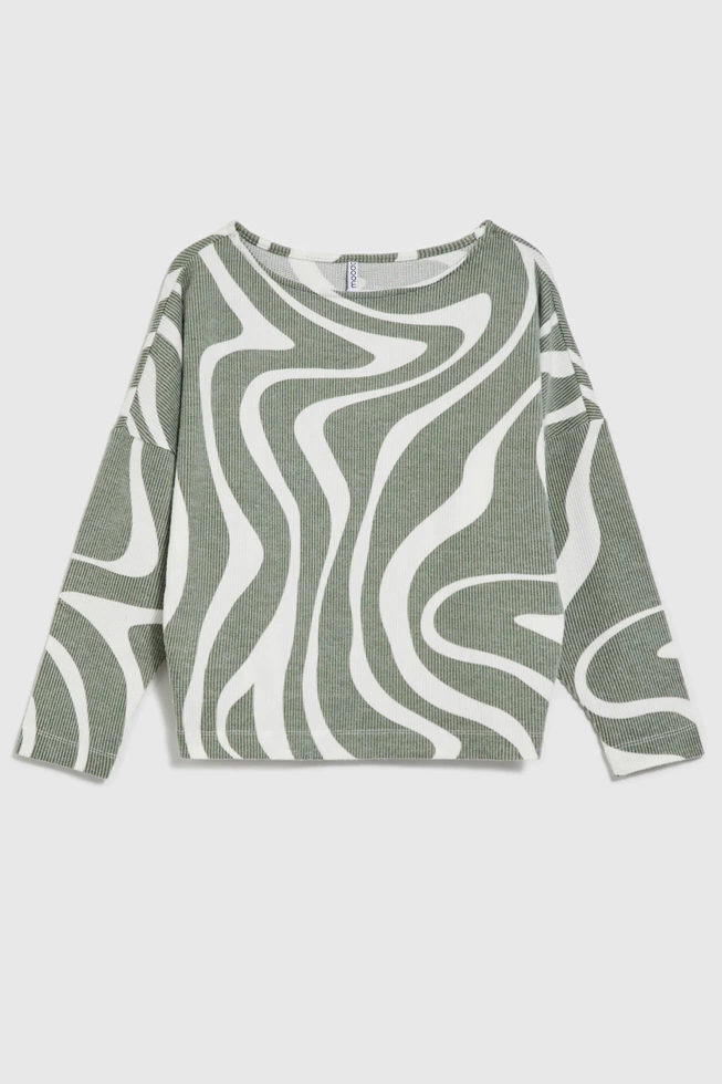 Bluza z geometrycznym wzorem i długimi rękawami oliwkowa