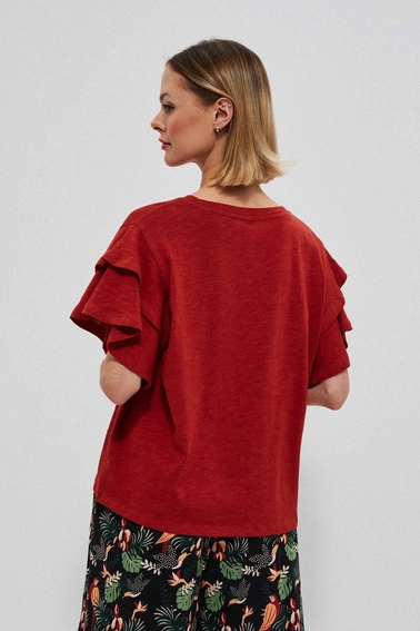 Bluzka z falbanami rubinowa