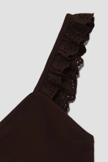 Top z ozdobnymi ramiączkami ciemnbrązowy