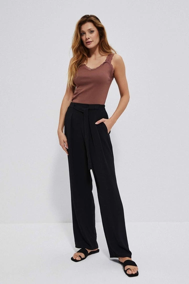 Bawełniany top z koronką czekoladowy