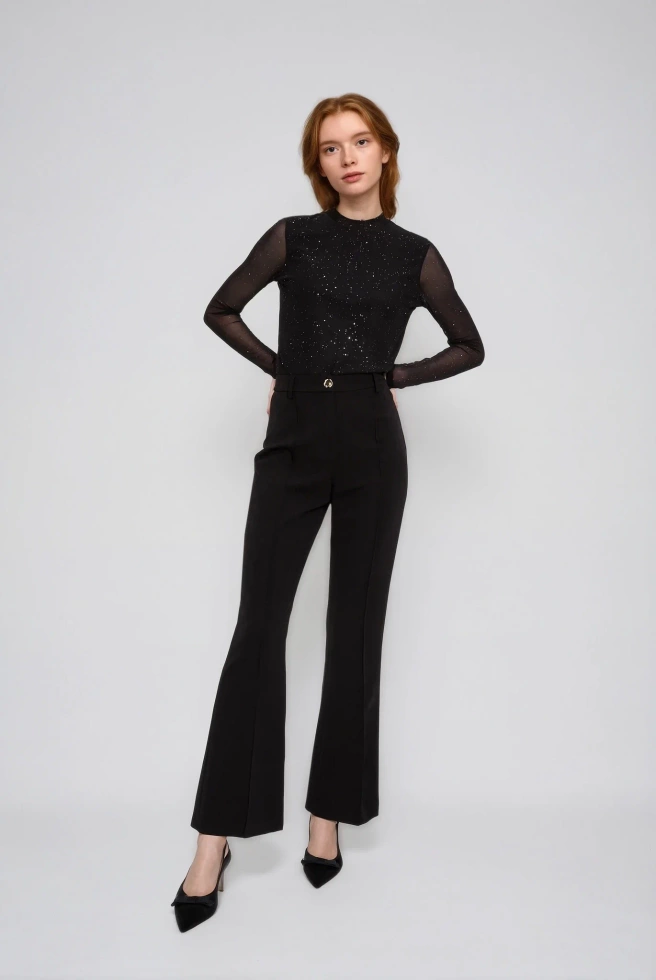 Bluzka z przezroczystymi rękawami czarna