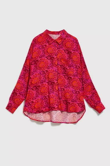 Wzorzysta koszula z kołnierzykiem różowa