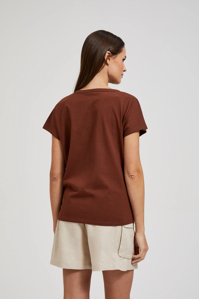 Bluzka z guzikami na dekolcie brązowa