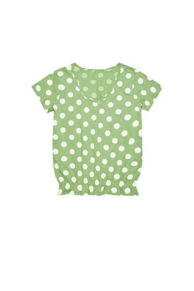 Bluzka w groszki z dekoltem w serek malachitowa