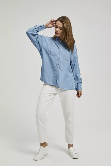 Koszula lyocell z kołnierzykiem zapinana na guziki niebieska