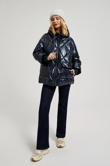 Pikowana metaliczna kurtka z kapturem grantowa 