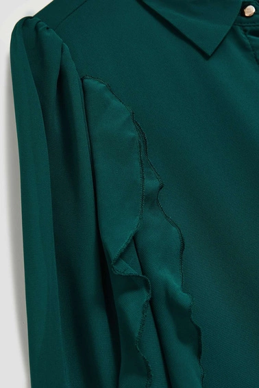 Koszula z falbanami na rękawach szmaragdowa