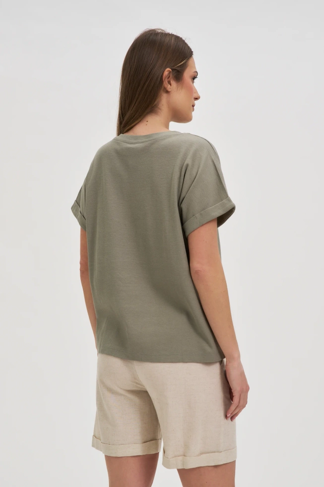 Bluzka z guzikami na dekolcie oliwkowa