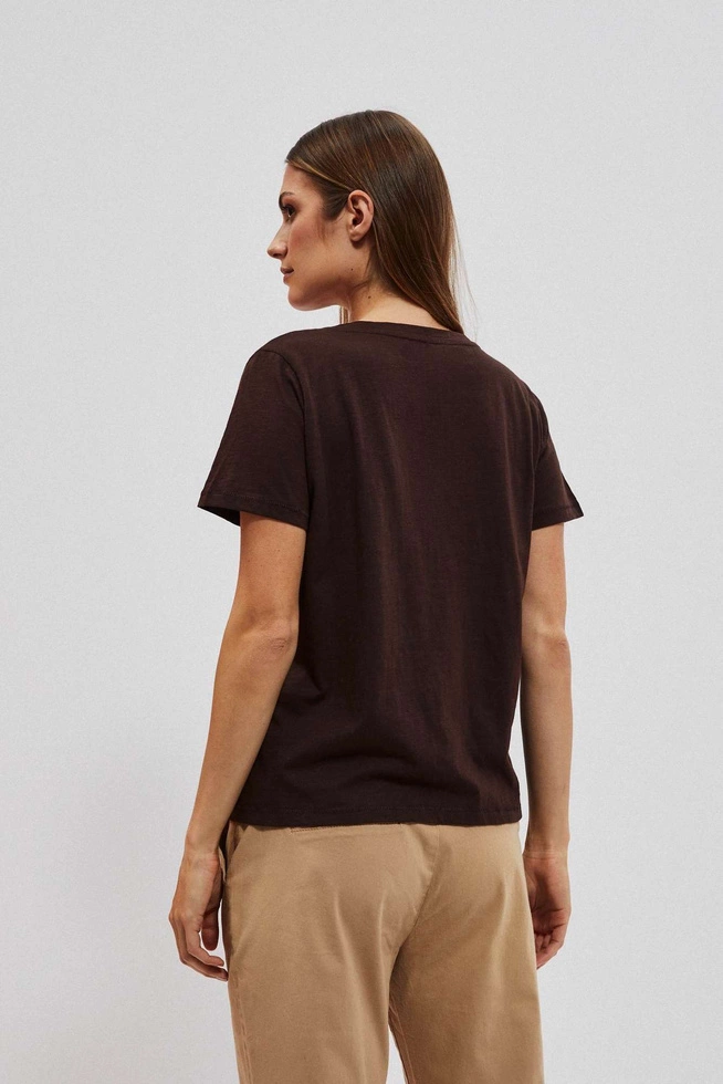 Bawełniana bluzka z dekoltem w serek ciemnbrązowa