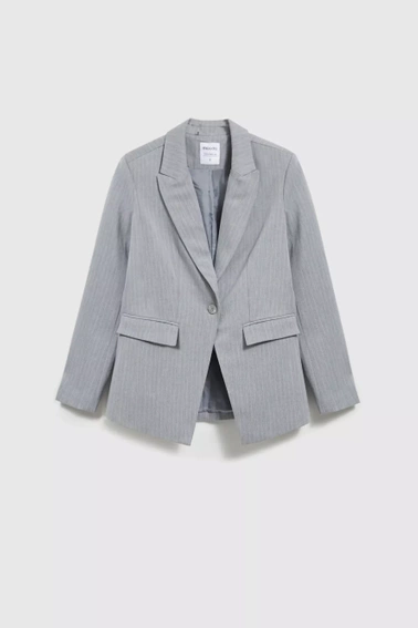 Marynarka jednorzędowa w delikatne paski szara